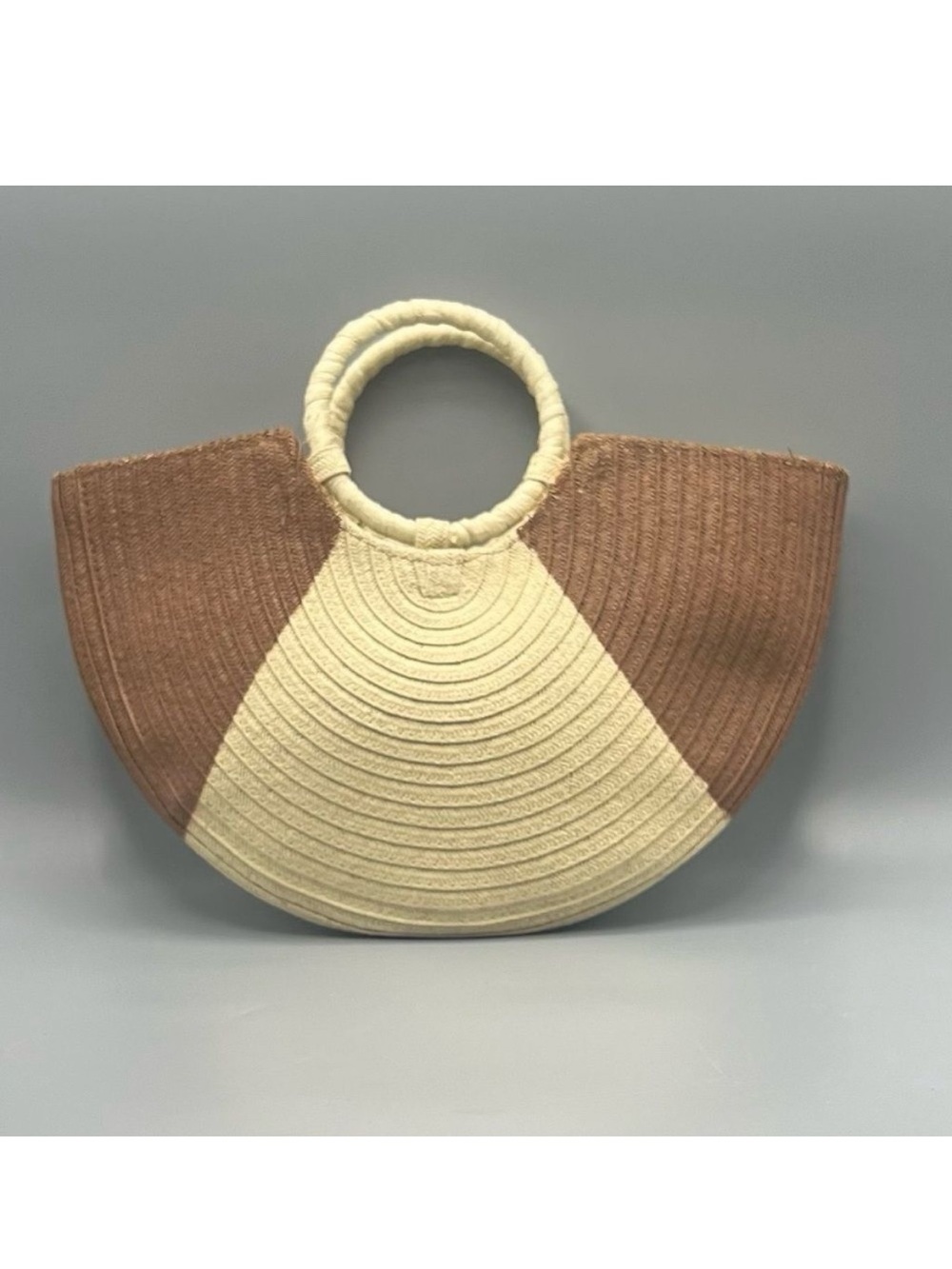 Cupcakes & Cashmere Kids Two-Tone Woven Bag in Brown and Cream